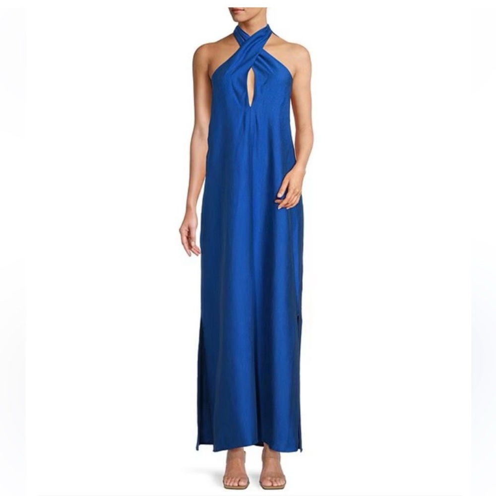 Elegant Blue Halter Maxi Dress